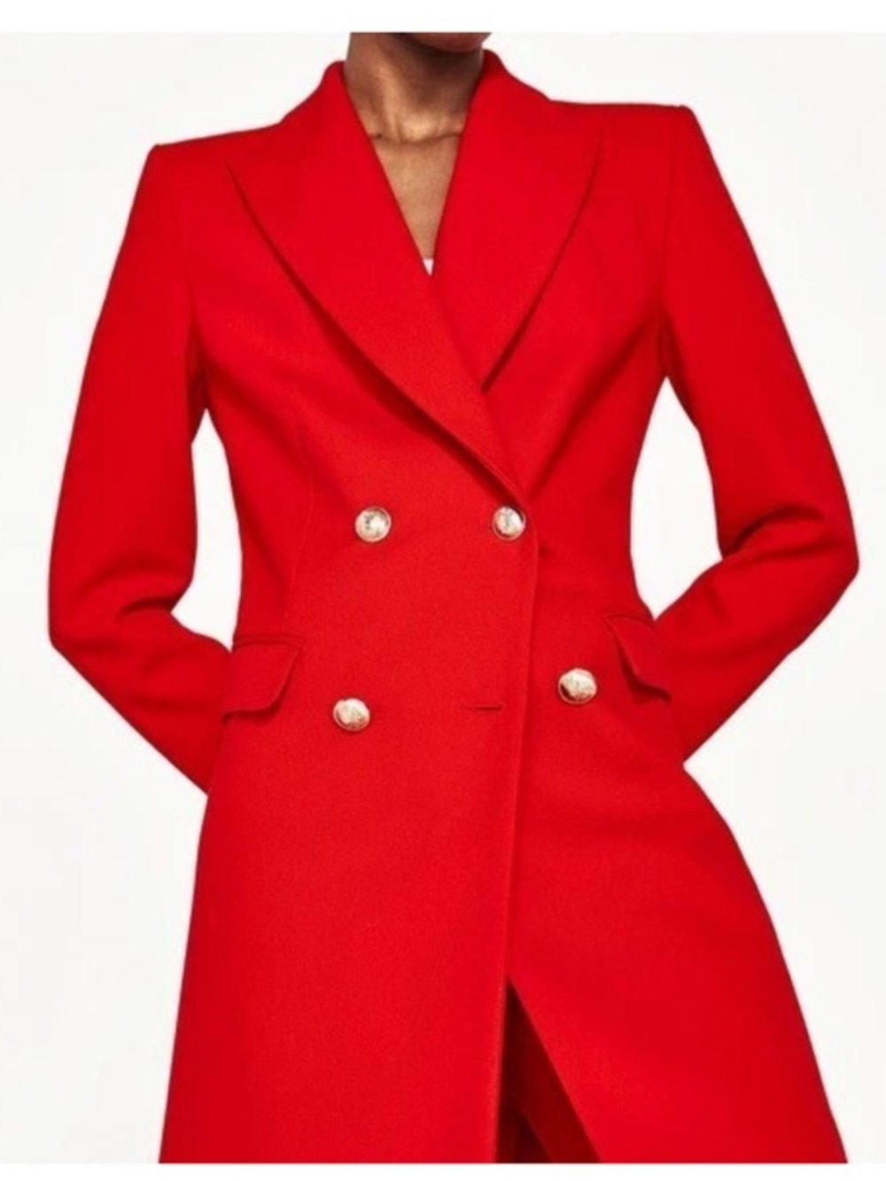 Zara Bold Red Double-Breasted Blazer with Gold Buttons size S